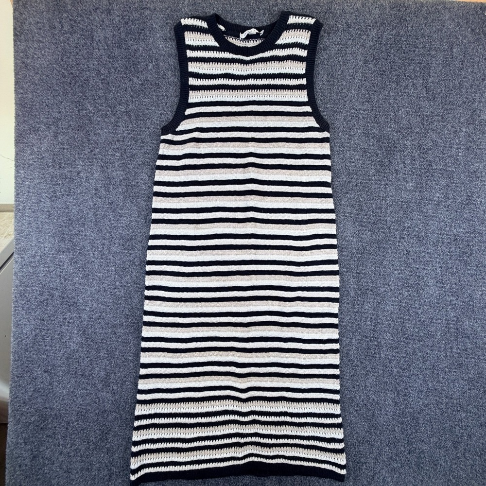 Amour Vert Sweater Dress Womens XL Black White Striped Knitted Cotton Sleeveless